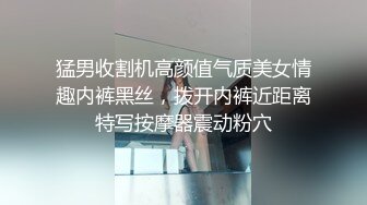 猛男收割机高颜值气质美女情趣内裤黑丝，拨开内裤近距离特写按摩器震动粉穴